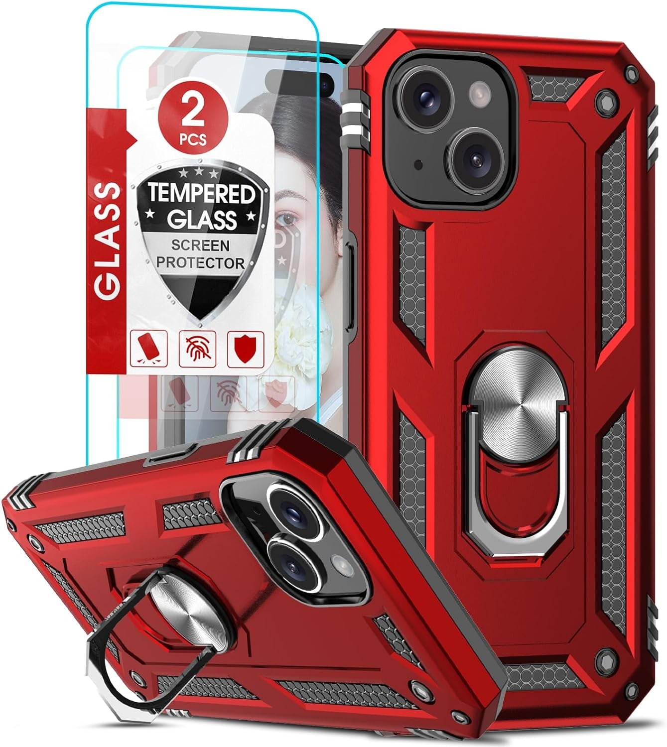 Entronix Apple iPhone 14 Plus Case - Guard Ring Holder & 2 Clear Screen Protectors - Entro Retail